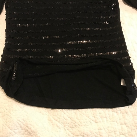 Sparkly INC sequin-striped black on black long sleeve boat neck top (L) - Picture 8 of 13